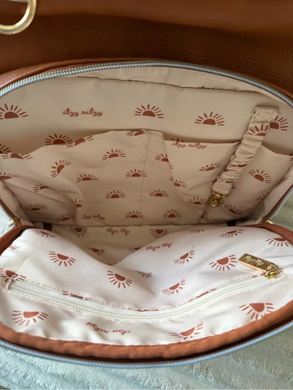 Itzy Ritzy Tan Vegan Leather Backpack Diaper Bag